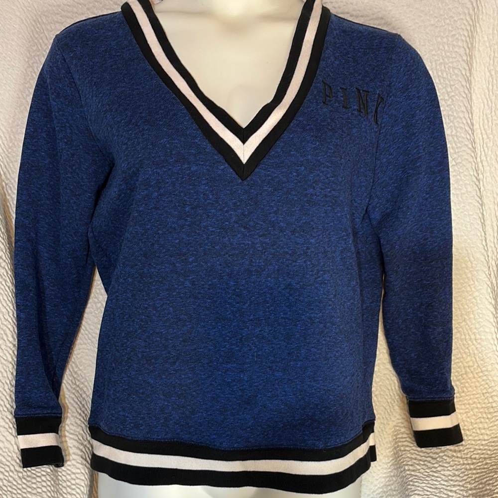 PINK Victoria's Secret Preppy Blue V-Neck Sweater